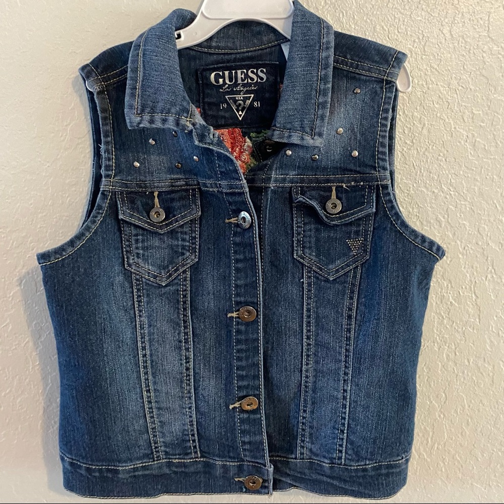 Guess Teen’s Jean Vest with Embroidered Roses